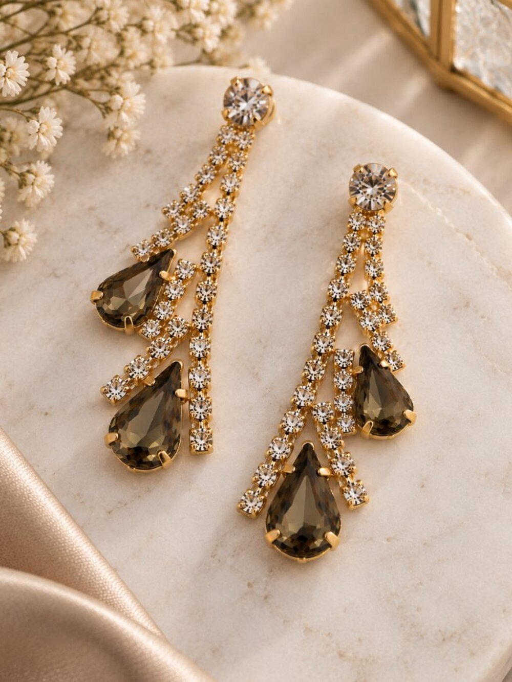 Gold-Tone Smoky Crystal Chandelier Drop Earrings – 1 3/4" 1047